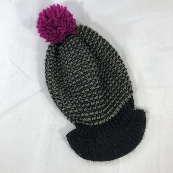 BKE BEANIE HAT CAP POM ACRYLIC GRAY PINK BEIGE ONE SIZE FITS MOST OSFM CAP - Picture 1 of 13